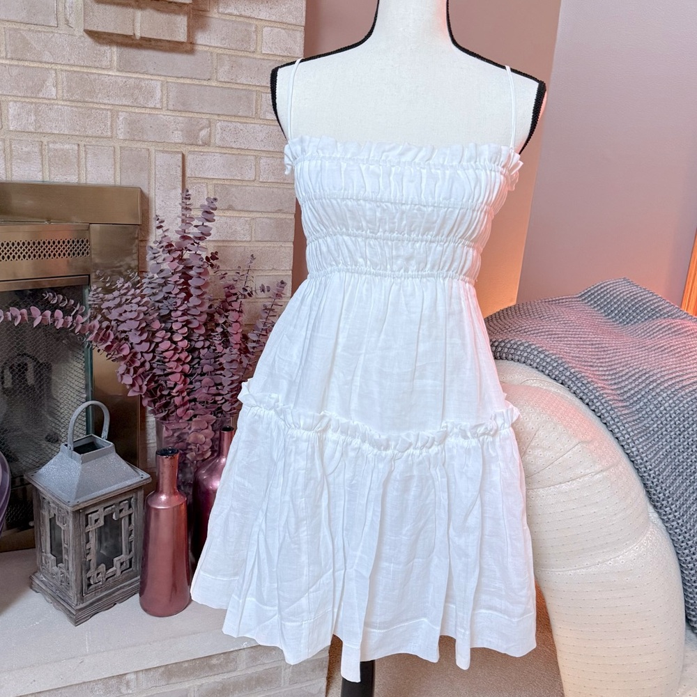 A Loves A Smocked Babydoll Mini Dress - White - Picture 3 of 9